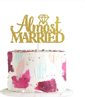 Gold Glitter Almost Married Cake Topper,Wedding Cake Decoration,Engagement Bridal Shower Party Decoration Supplies,Just Married Cake Toppers