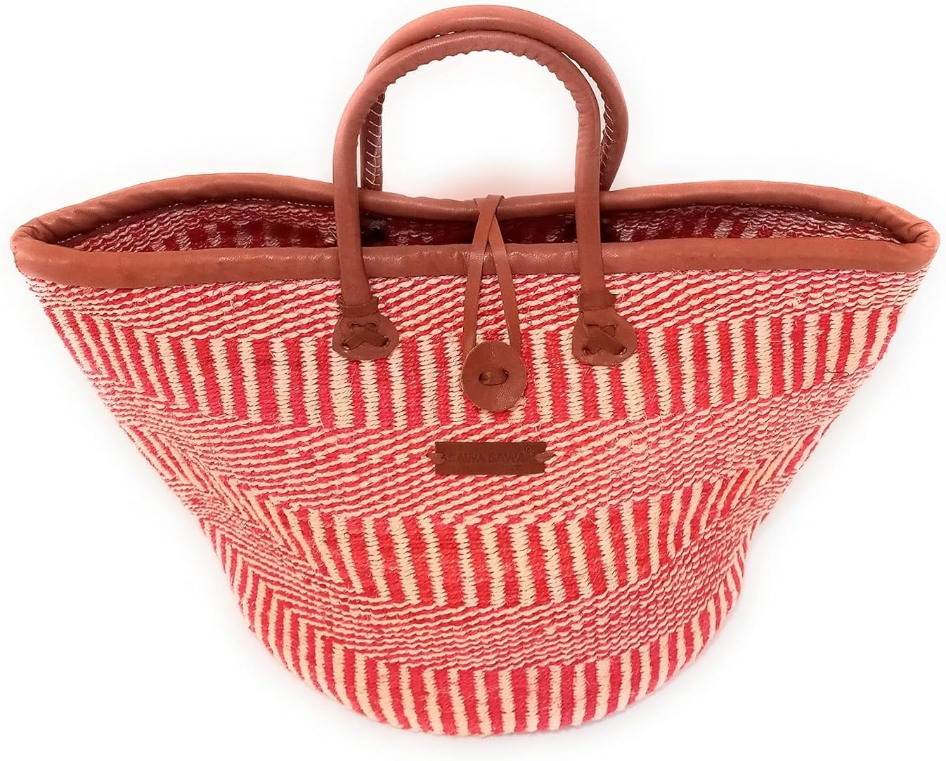 SAWA SAWA Bold and Brave Sisal Handwoven Beach Bag, Lightweight Market Basket with Leather Strap Handles and Button Closure, Large Straw Purse Ideal for Travel, Handmade Summer Tote Handbag for Women - Image 4