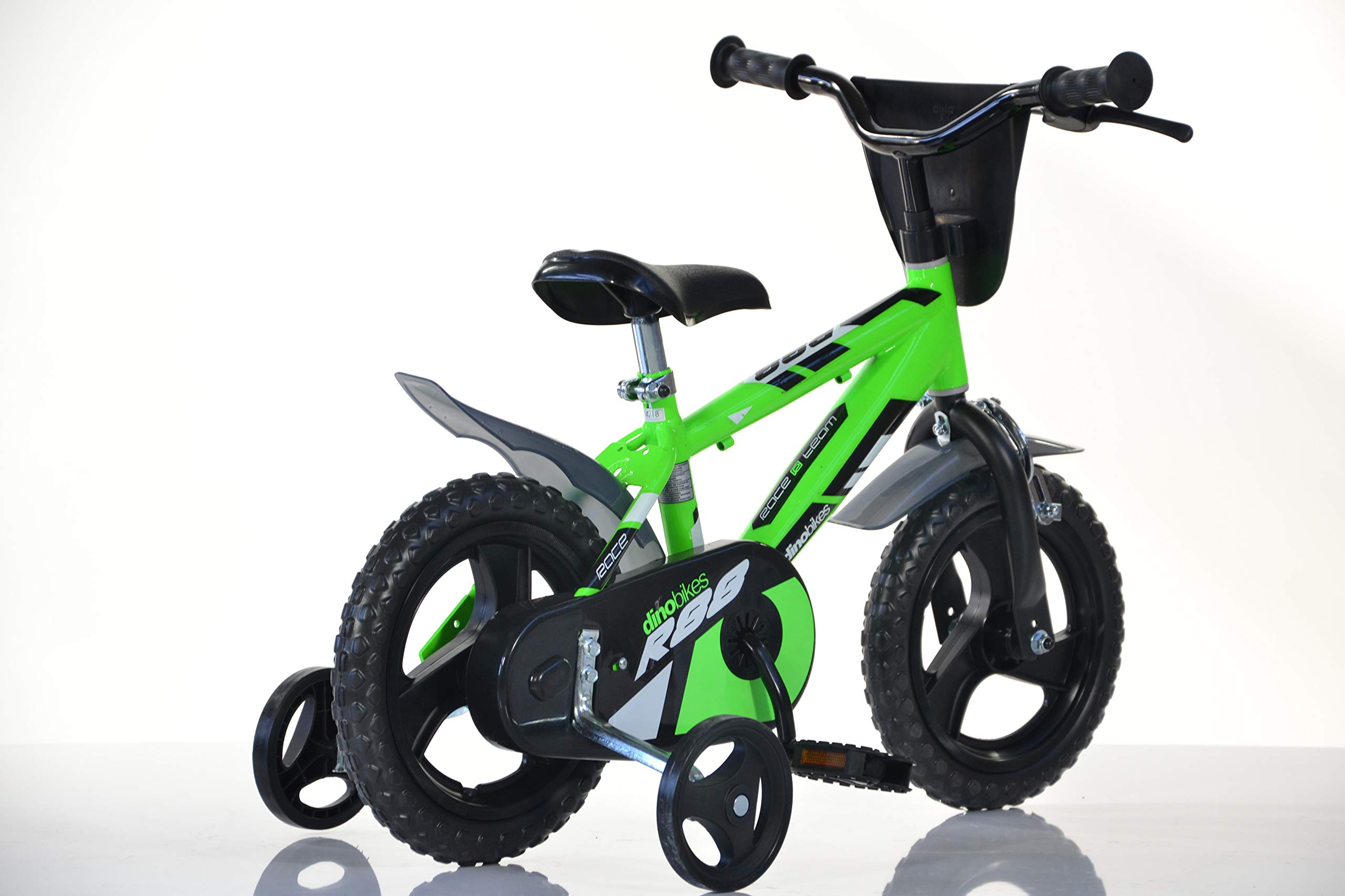 Dino Bikes Bicicleta Infantil para niños 412U, Color Verde, 12 Pulgadas, con Certificado TÜV, Original, con Ruedas estabilizadoras, Regalo para niños