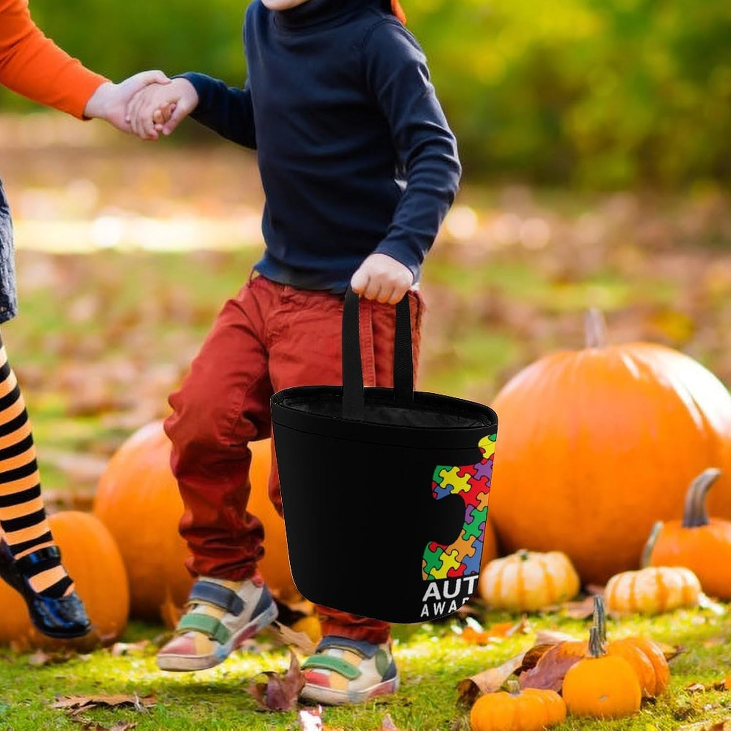 Autism Awareness Puzzle Piece Halloween Treat Bag Reusable Candy Basket Tote Goody Bags Gift Party