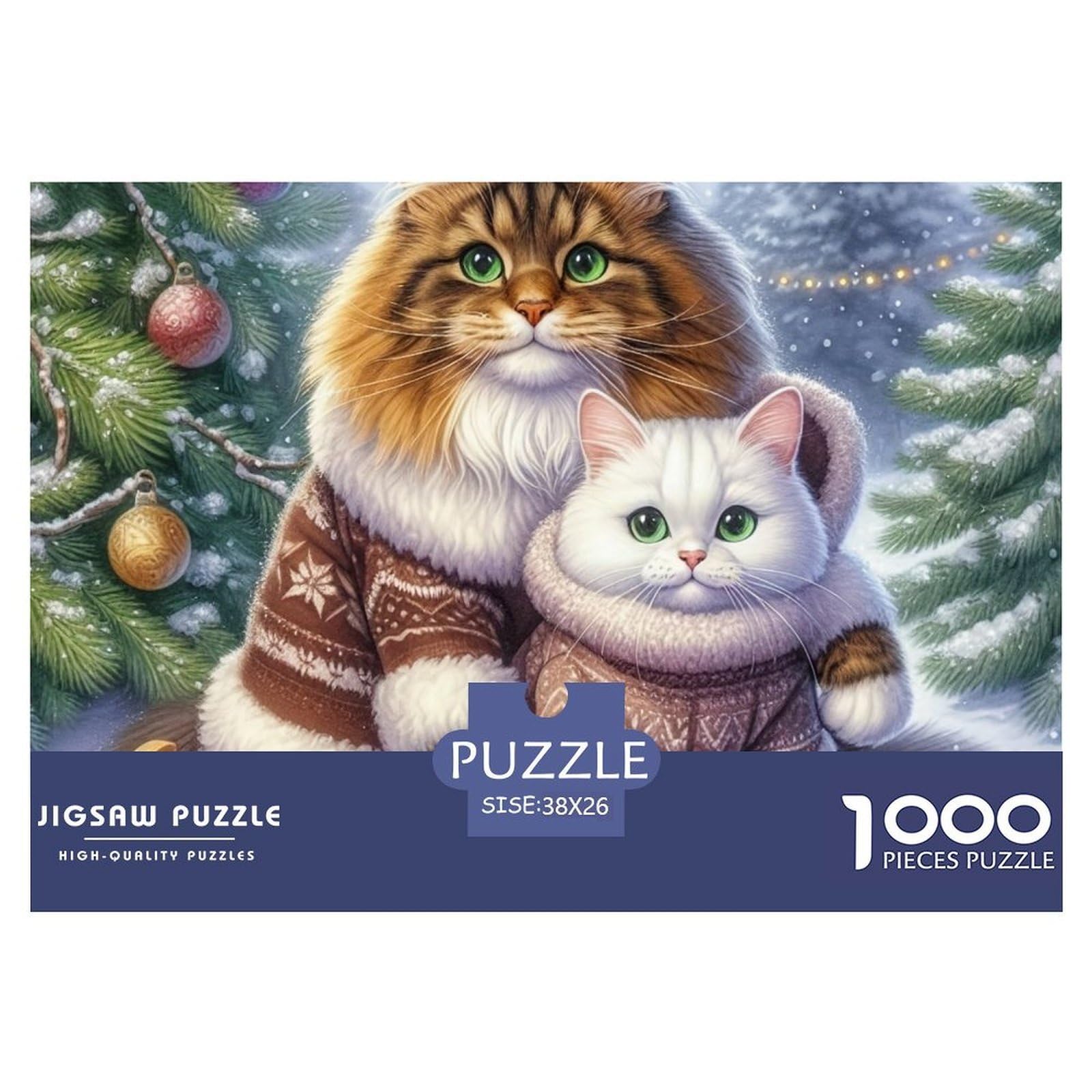 Christmas Cats Sleigh Recycled Paper 1000 Pc Puzzle for Adults Kids -Cats Sleigh Winter Christmas Fun Present & Activity for Home Great Gift Idea38x26cm/1000pcs — image 1