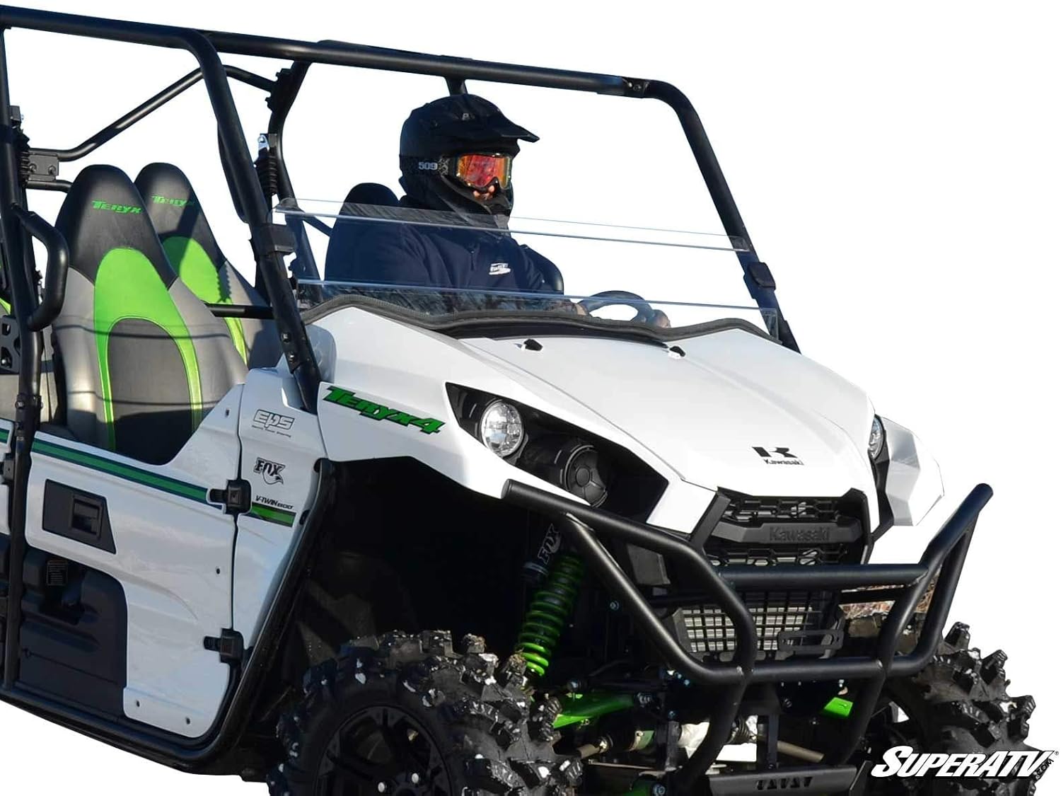 SuperATV Heavy-Duty Non-Scratch-Resistant Half Windshield Compatible With Kawasaki Teryx 800 / Teryx 4 800 2016+ | 2021+Teryx S / Teryx 4 S | 1/4" Thick Clear Polycarbonate 250x Stronger Than Glass