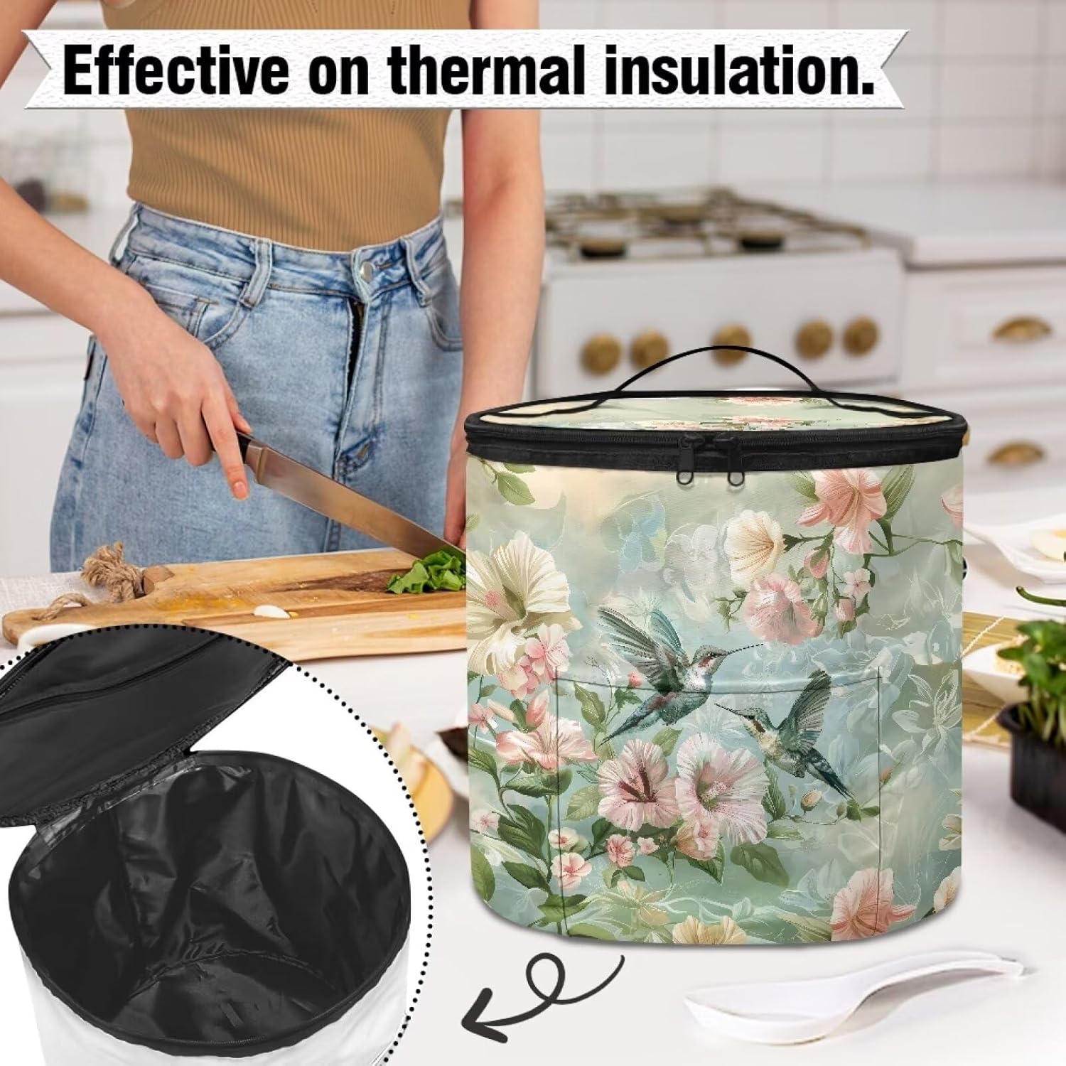 Appliance Cover Dust Cover Tote Bag for 6 Quart Pressure Cooker Floral Hummingbird Air Fryer Carry Bag Insulated Rice Cooker Cover Soft Fabric Kitchen Small Appliance Dust Covers