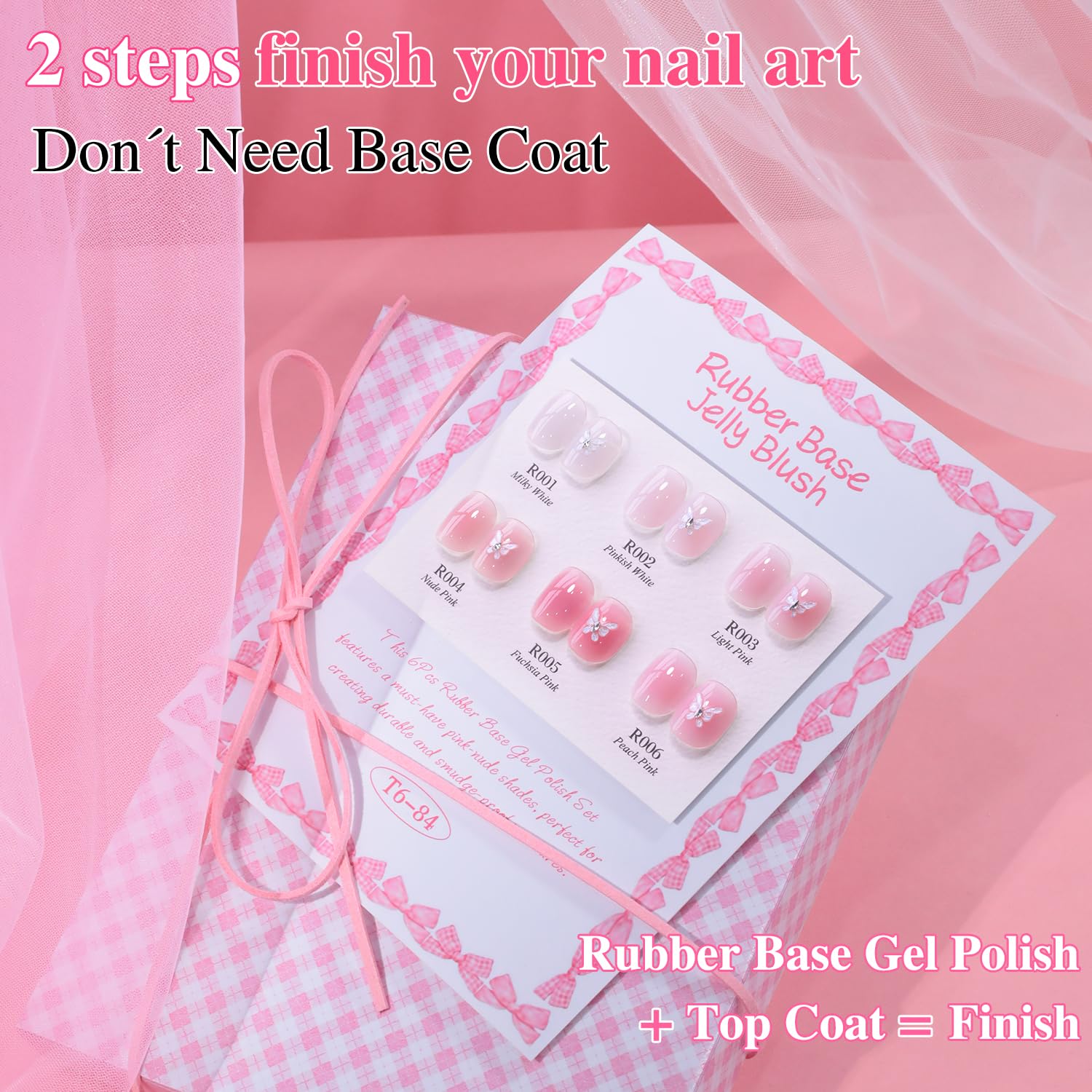 Rubber Base Gel Polish Set Nail Strengthener Builder Gel 6 x 15 mL