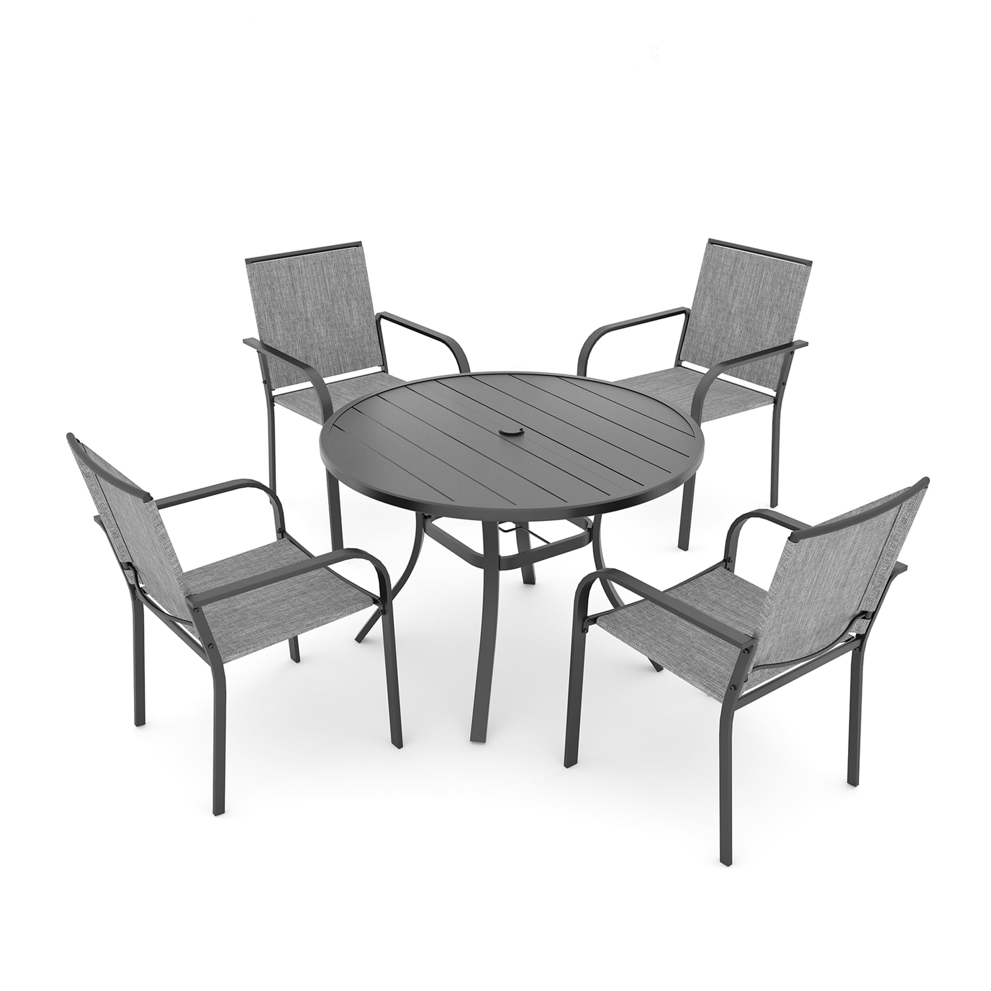 Anmutig 5 Piece Patio Dining Set 41 Inch Round Table Stackable Chairs Grey