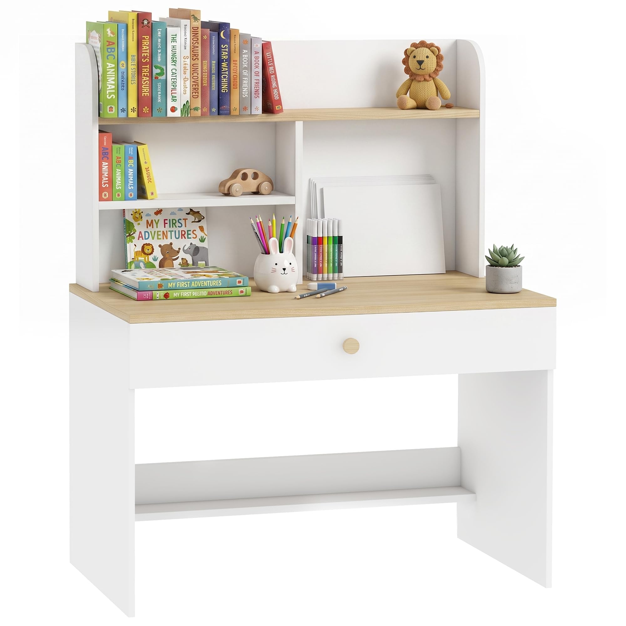 AIYAPLAY Bureau Enfant en Bois avec Rangement Plateau Large Blanc