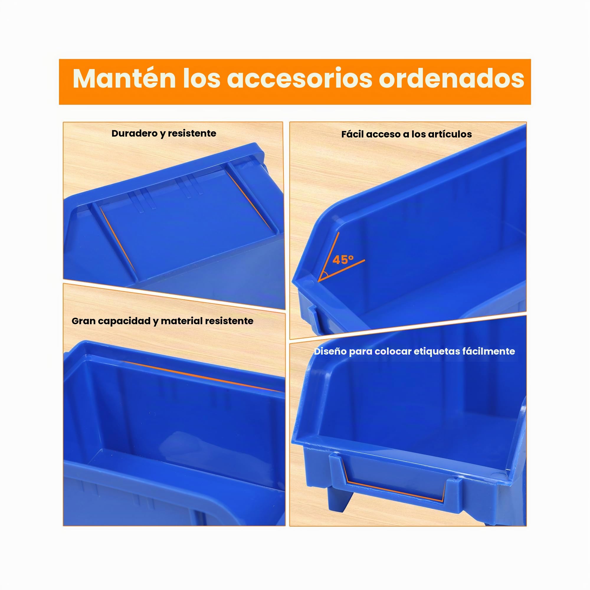MaxWorks 80694 80694-Estante de Montaje en Pared contenedores para Tus Tuercas, Pernos, Tornillos, Clavos, Cuentas, Botones, Otras Piezas pequeñas, Azul y Rojo, 30 Bin