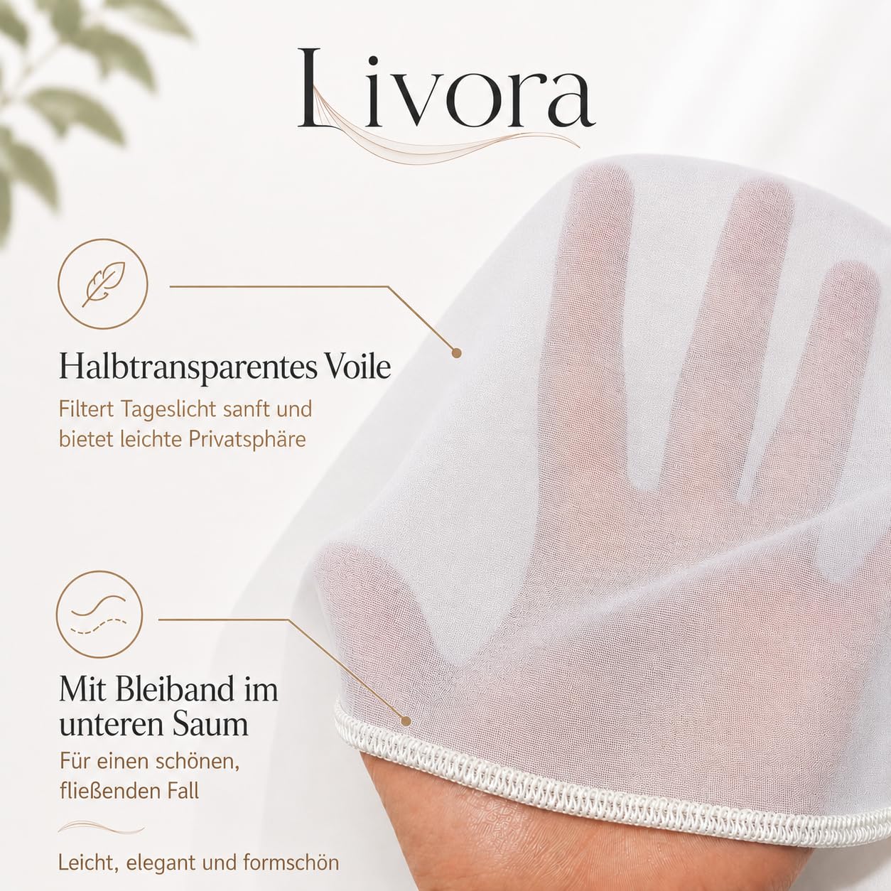 Generisch Weiße Voile-Gardine mit Kräuselband und Bleibandabschluss, Halbtransparenter Fertigstore, Lichtdurchlässiger Tüllvorhang für Wohnzimmer, Schlafzimmer und Küche (HxB 245x300 cm)