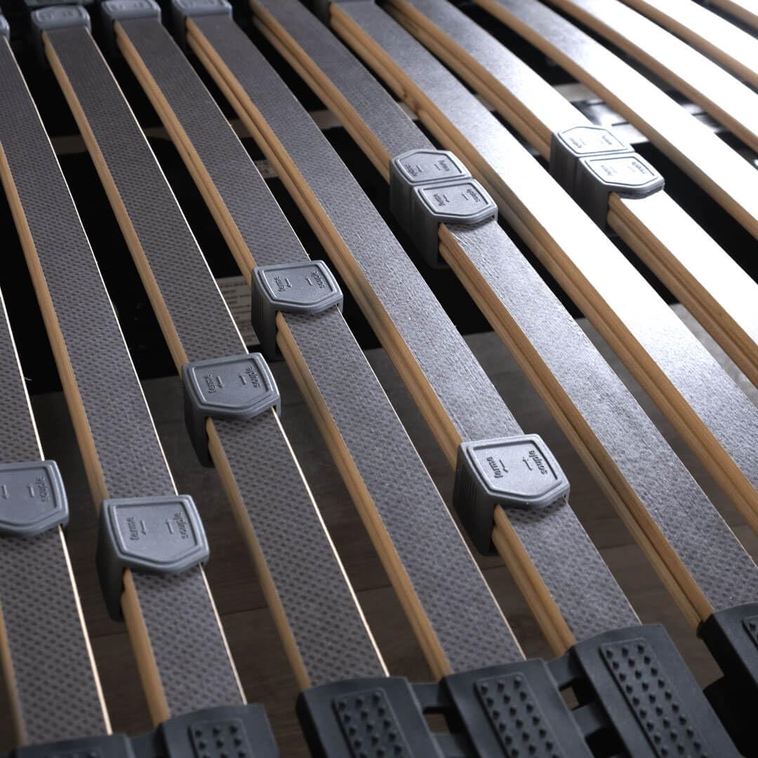 EBAC Literie Sommier électrique Extra Plat S50-2x70x190 - Lattes Bois - Réglage fermeté Zone lombaires