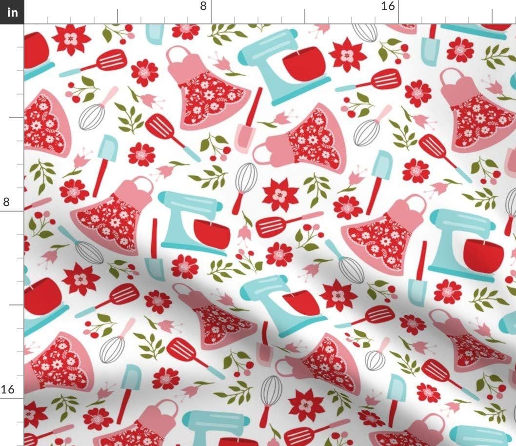 Spoonflower Fabric - Retro Cottage Kitchen Vintage Baking Printed on Petal Signature Cotton Fabric by The Yard - Sewing Quilting Apparel Crafts Decor