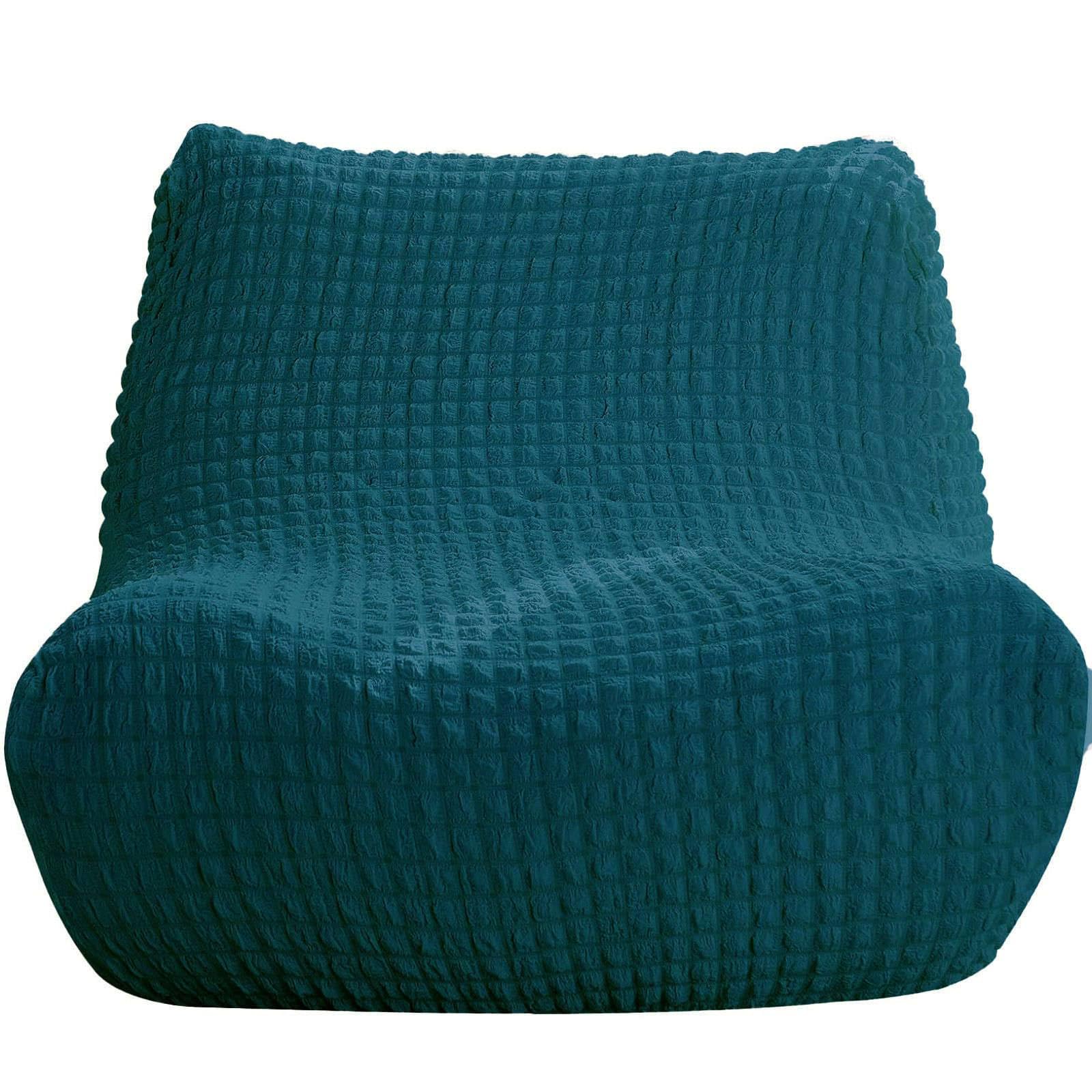 ZRCYXDW Single Seated Lazy Floor Sofa Cover, Stretch Fireside Chair Cover Seersucker With Elastic Bottom Armless Floor Sofa Couch Cover Washable For Living Room Bedroom-Teal-1 Seater