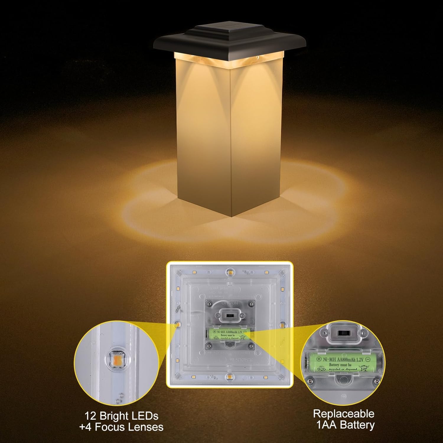 NATPOW Luces solares para postes de jardín, luces de valla de jardín, blanco cálido y blanco frío, luz exterior de atardecer hasta el amanecer, encendido/apagado automático, lámpara IP65 impermeable