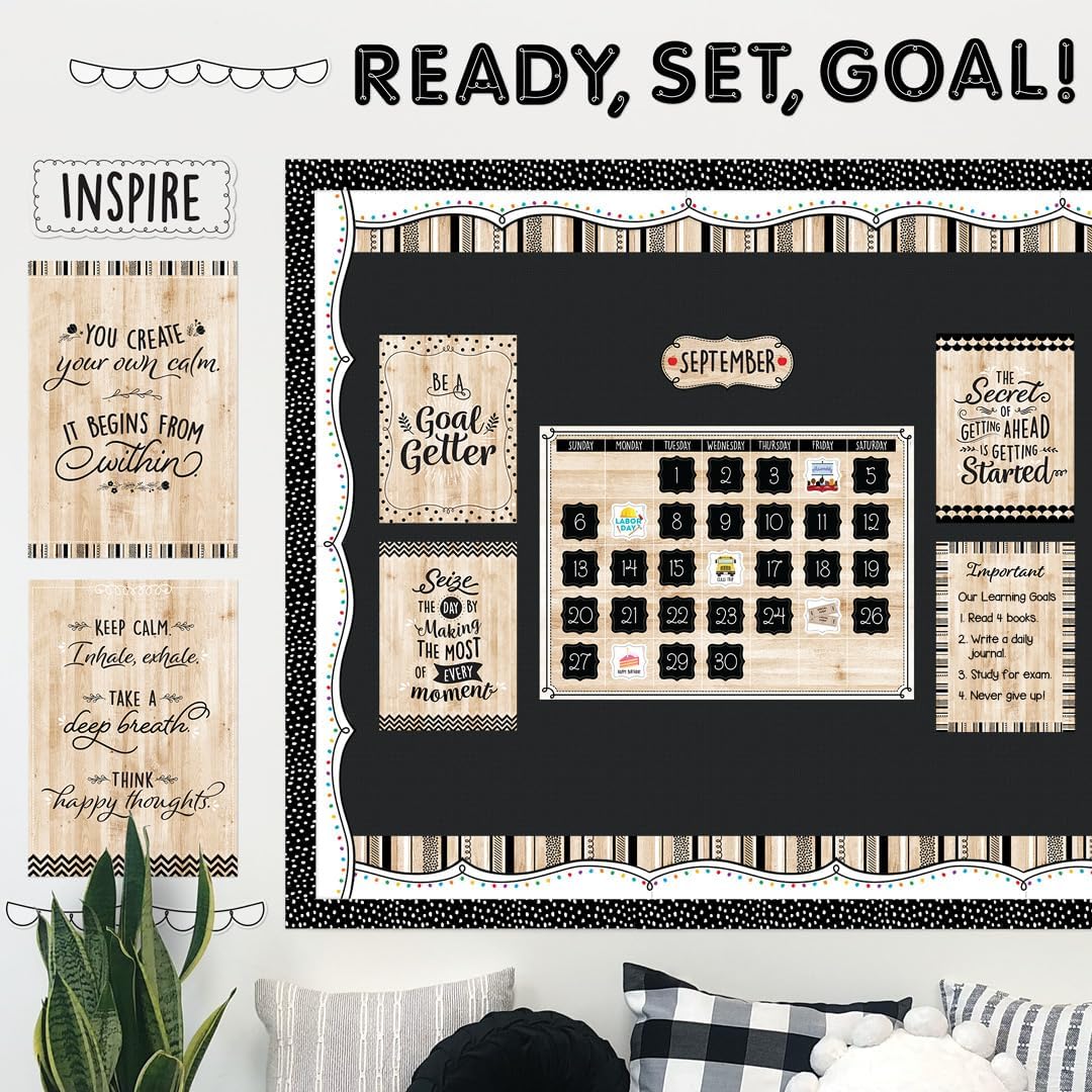CTP Core Décor Black, White, and Wood Calendar Set Bulletin Board Top Classroom Decorating Accents (Creative Teaching Press 10920) image 5