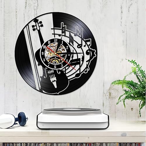 Miniatura 4 de Reloj de pared de 11.8 in con notas musicales de guitarra, reloj de vinilo para colgar en silencio, para amantes de la música, estudio, instrumento,