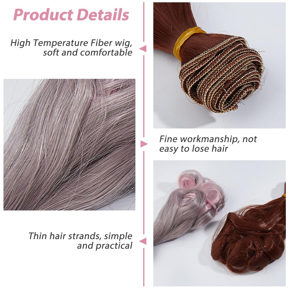 DICOSMETIC 6Pcs Doll Hair Wig 15cm Curly Short Doll Hair High Temperature Fiber Dolls Hairs Weft Extensions Dark Color Faux Hairs Replacement for Dolls Making Kits Arts Supplies - Image 4