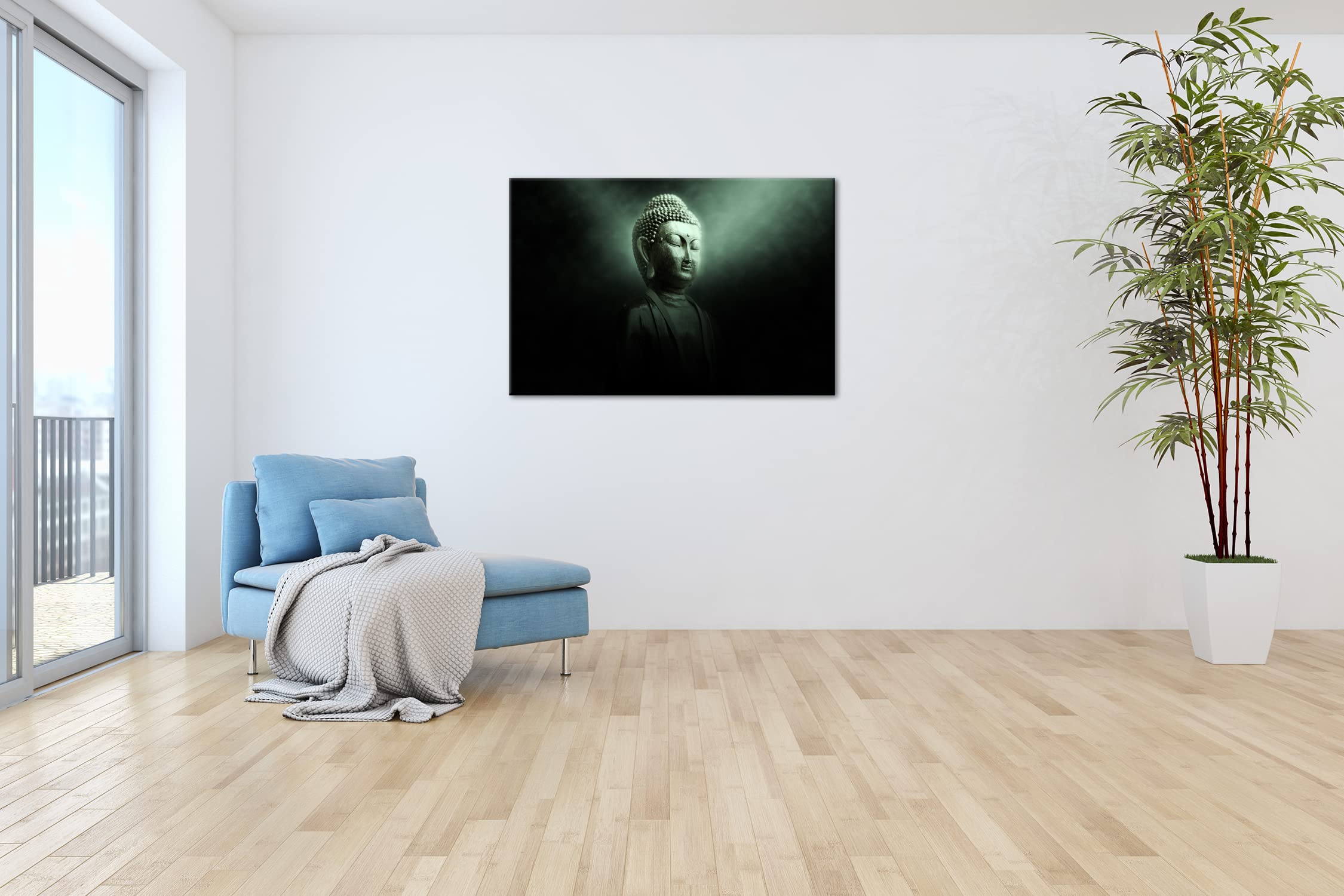 deyoli Dark Buddha format postawy: 80 x 60 jako płótno, motyw oprawiony na ramie z prawdziwego drewna, wysokiej jakości druk cyfrowy z ramą, obrazy na ścianę, nie jest to poster ani plakat