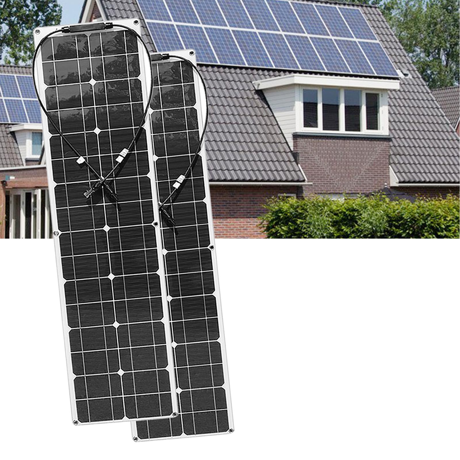 Kit pannello solare flessibile da 200 W con regolatore di carica da 40 A, cavo di prolunga, cavo a clip per uso esterno fuori rete su barca, camper, rimorchio