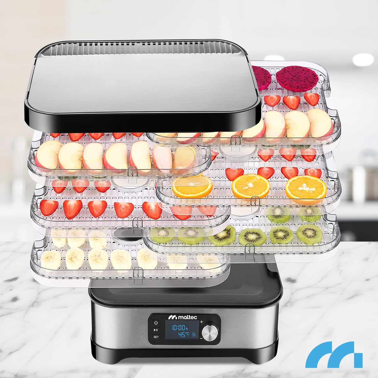 MalTec Dörautomat mit Timer Dörrgerät 450W Lufttrockner mit 5 Ebene für Lebensmittel Pilzen/Fleisch/Fisch/Früchte/Obs/Herbst/Kraüter
