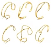 6Pcs Gold Cuff Bracelets for Women 14K Gold Plated Stackable Cuff Set Multi-layer Cross Wire Bangle Bracelets Hammered Wrist Thin Minimalist Gold Cuff Bracelet