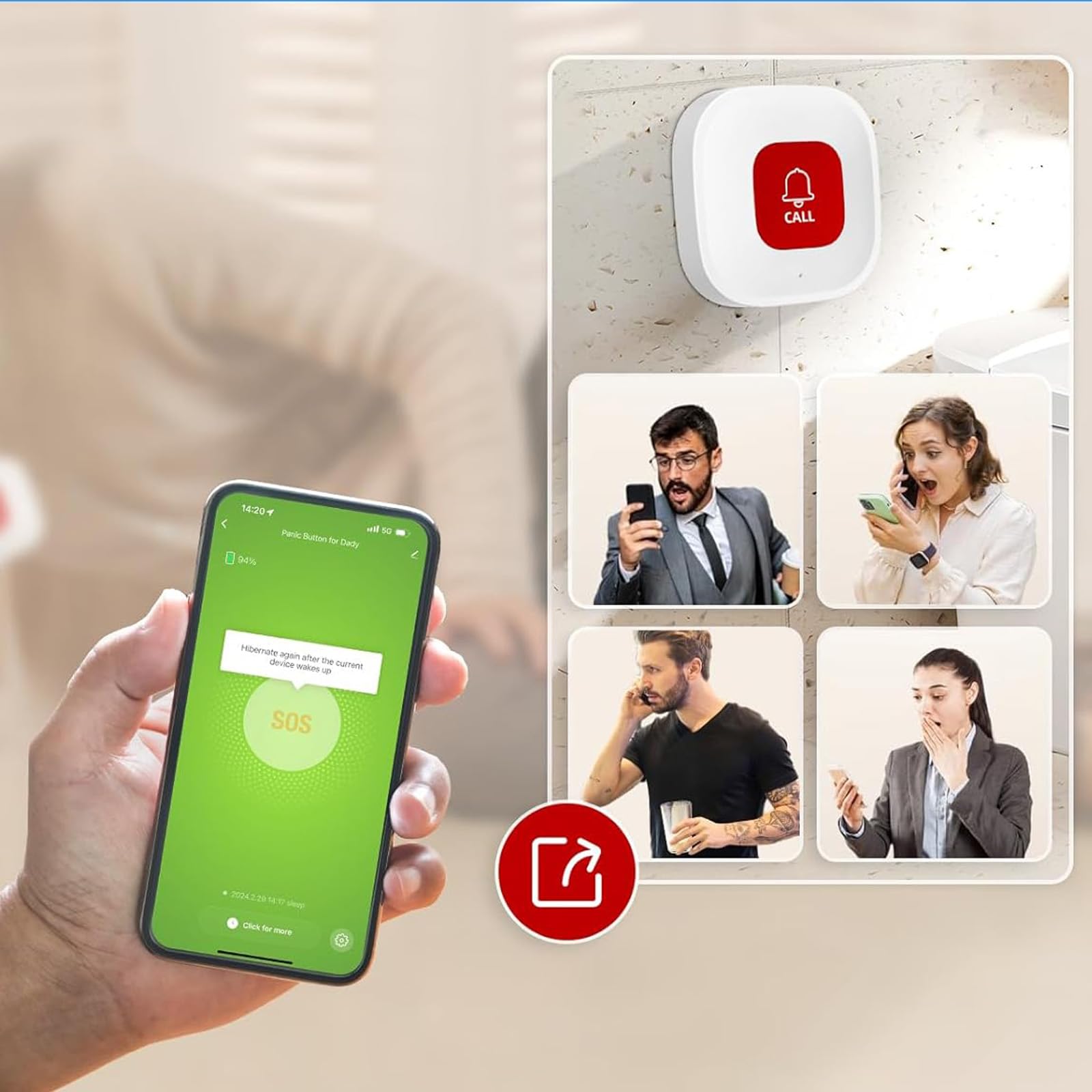 Pulsante di chiamata WiFi Caregiver per anziani a casa con notifica app, monitoraggio anziani, cercapersone assistente, sistemi di allarme vita per anziani senza canone mensile, compatibile con APP