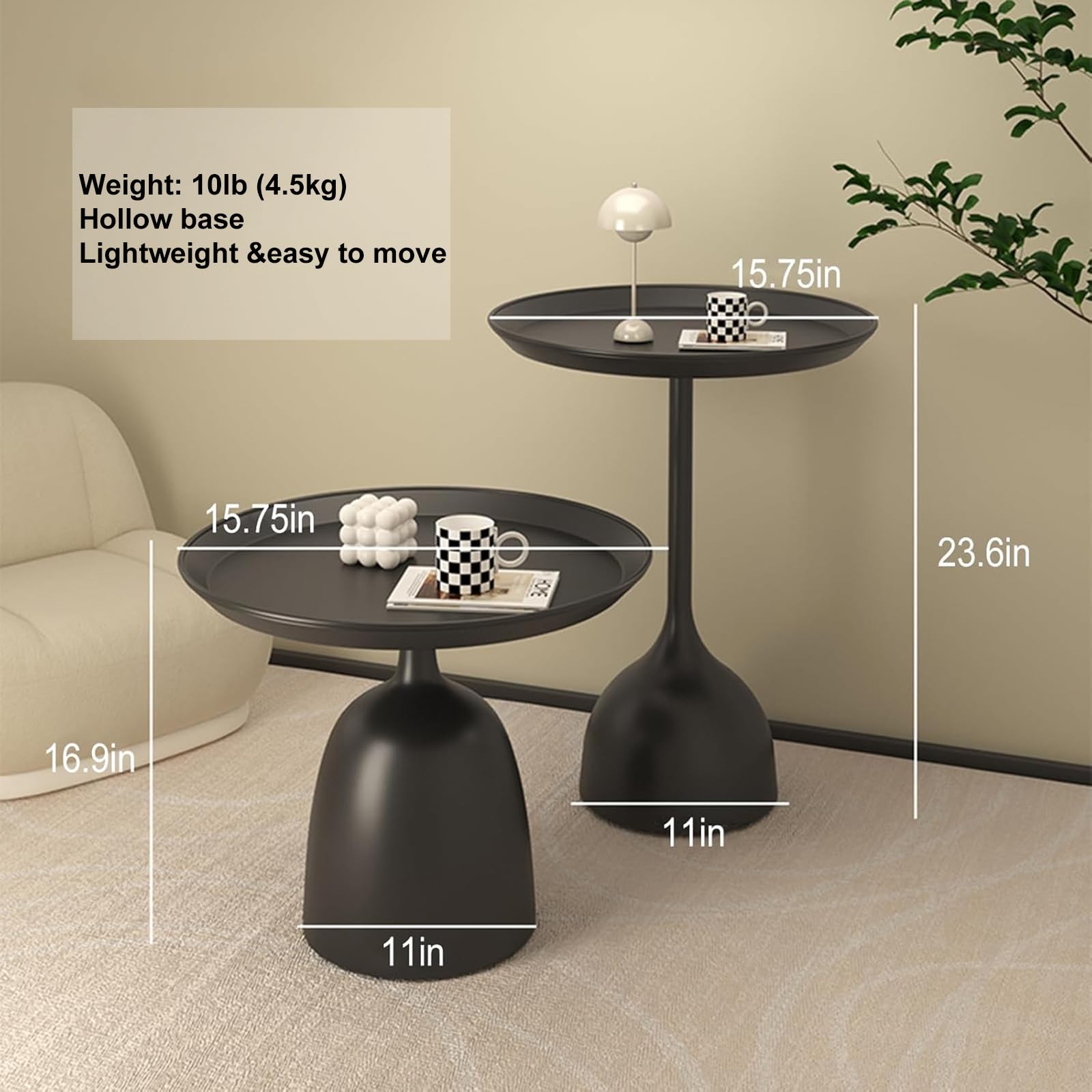 Juego de mesa auxiliar lateral, mesa auxiliar redonda pequeña para sala de estar, mesas anidables de metal, mesas de pedestal, mesa auxiliar para sofá y mesa de consola de noche, negro mate 6