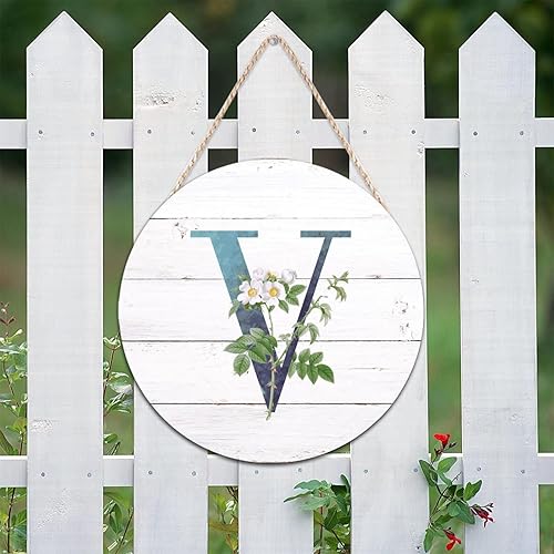 Vista 13 de Welcome Sign for Wall Initial Letter C Blue Round Wood Signs Monogram White Floral Wood Plaque Fresh Flowers 12in Mid Century Home Wall Decor for