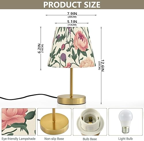 Miniatura 2 de Retro Vintage Flowers Leaves Table Lamp 3 Level Brightness Patio Table Lamp with Fabric Linen Shade for End Table, Living Room Desk, Metal Base
