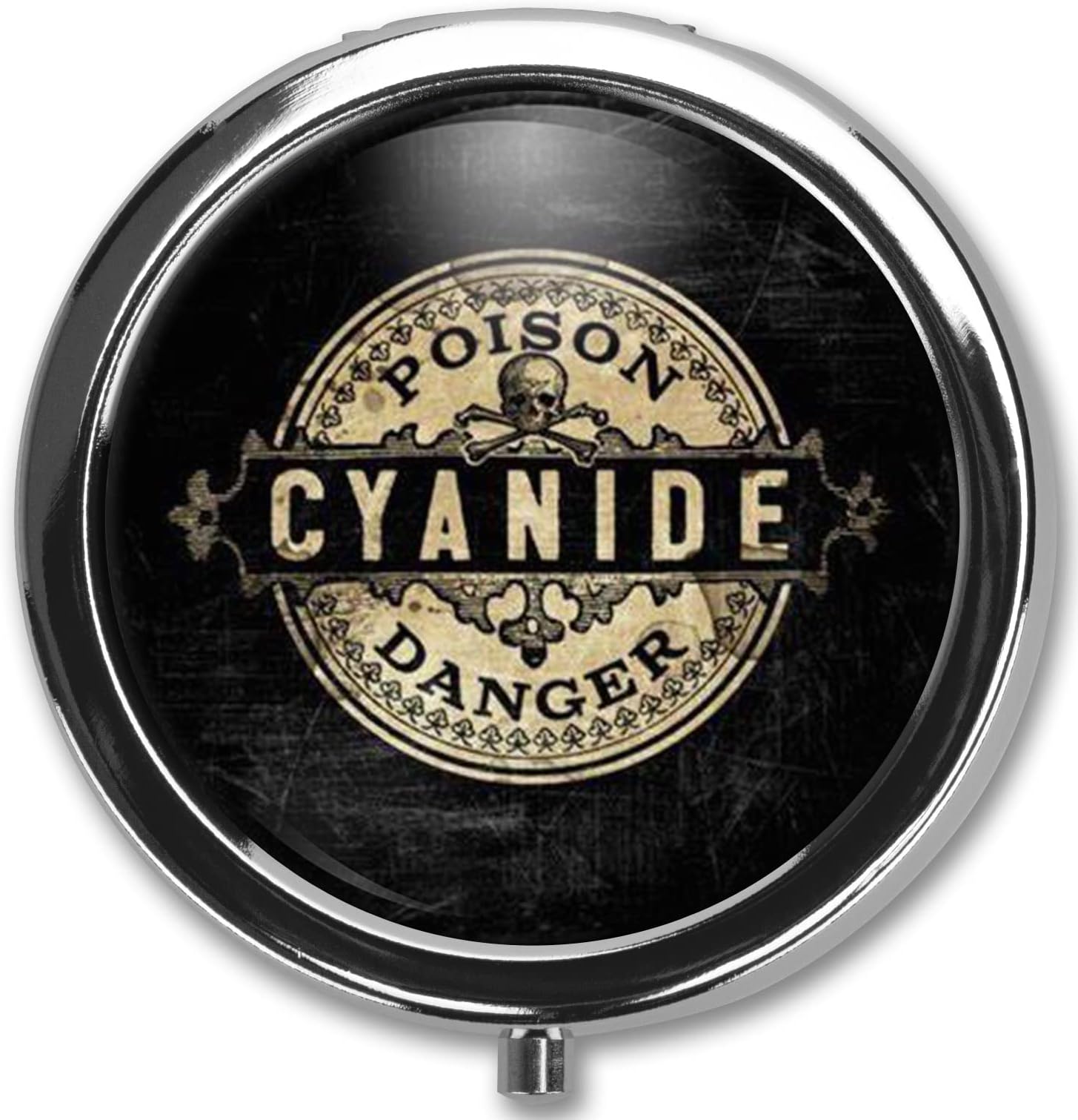 Cyanide Pill Box Pill Case Pill Box Holder Trinket Stash Box Arsenic Vintage Style Medicine Vitamin Pill Organizer Case, Black