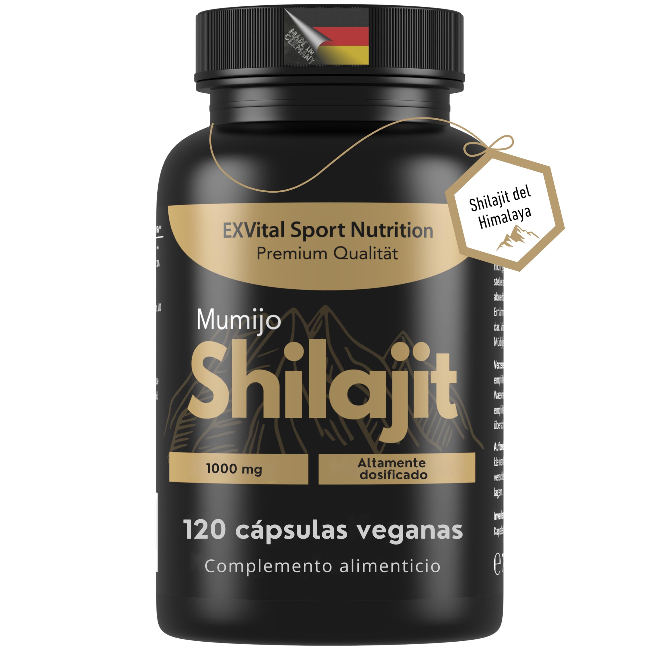 Cápsulas de Mumijo Shilajit, alta dosis de 1000 mg por toma diaria, el producto original del Himalaya, 120 cápsulas, veganas y analizadas en laboratorio
