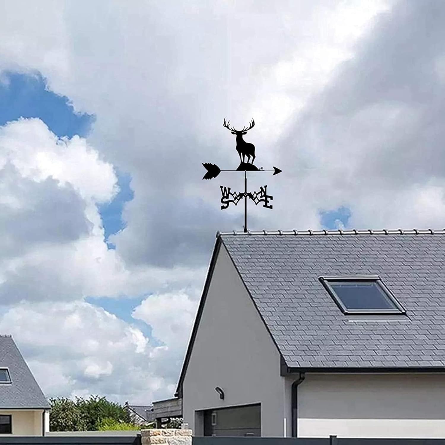 ステンレススチール風向計レトロ風見鶏、ファームシーンガーデンステーク風見鶏、風向計風見鶏装飾風向計、屋外農場庭ガレージ用