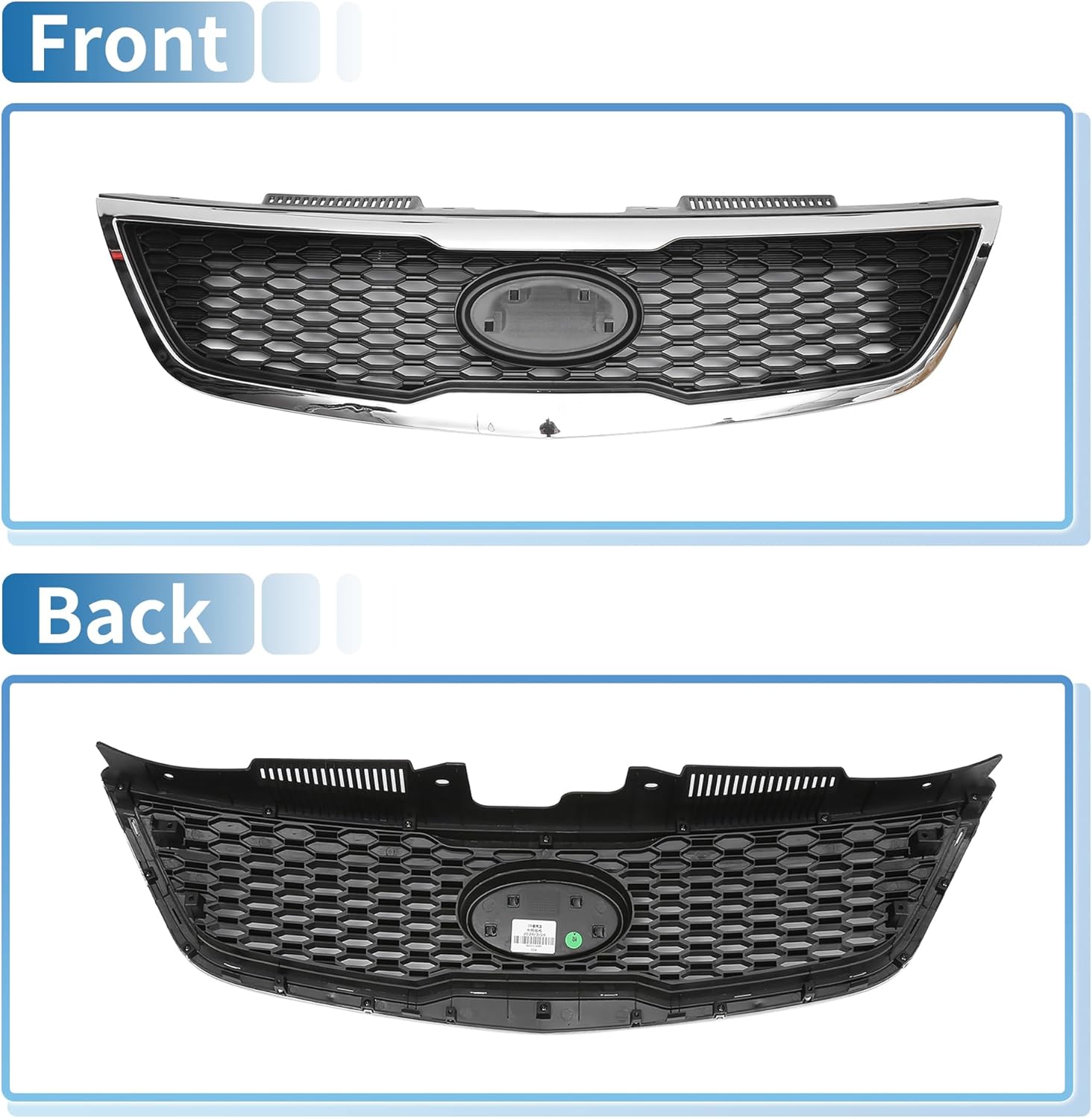 X AUTOHAUX Front Upper Hood Bumper Grille Grill for Kia Forte 2010-2013 Front Upper Bumper Kidney Grille Grill Black Chrome Silver Tone