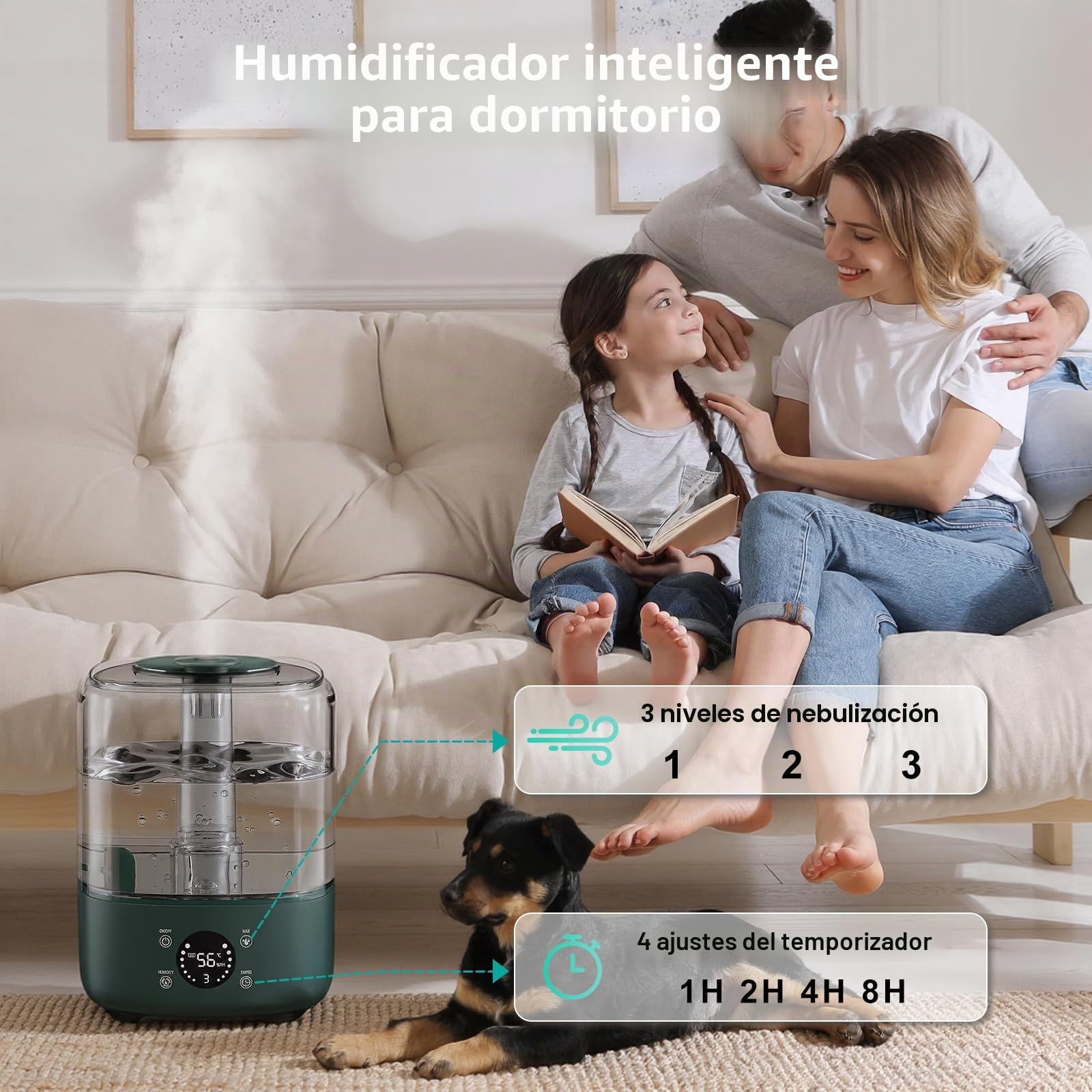 Humidificador de aire 5L Boquilla 360° Bandeja de Aroma verde