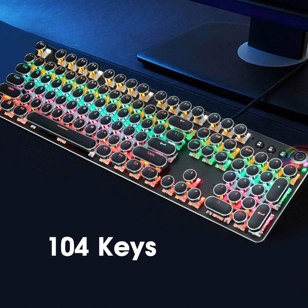 VBESTLIFE Mechanische Gaming-Tastatur mit Hintergrundbeleuchtung, galvanisierte Tastatur im Retro-Stil mit 104 Tasten, 30 Arten Lichteffekt Modische interessante und einzigartige Tastatur