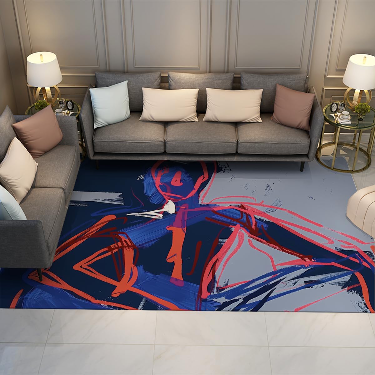 Tapis abstract lines 60x90cm de salon style carpette graffiti fine