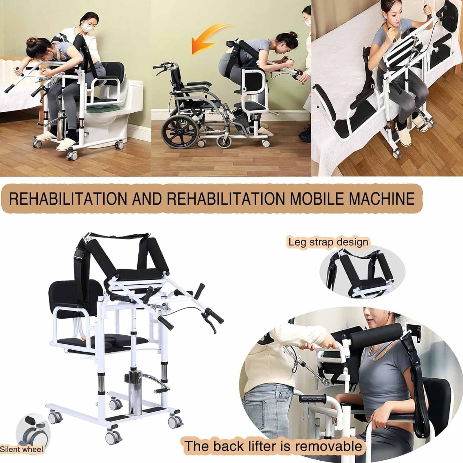 Silla de Transferencia Elevadora,Silla Elevadora para Personas Mayores con Arnés Y Antideslizante – Hidráulica 200kg, Asiento 180°, Altura Ajustable 41-65cm, Ruedas Doble Freno, 4 en 1 Multifunciona