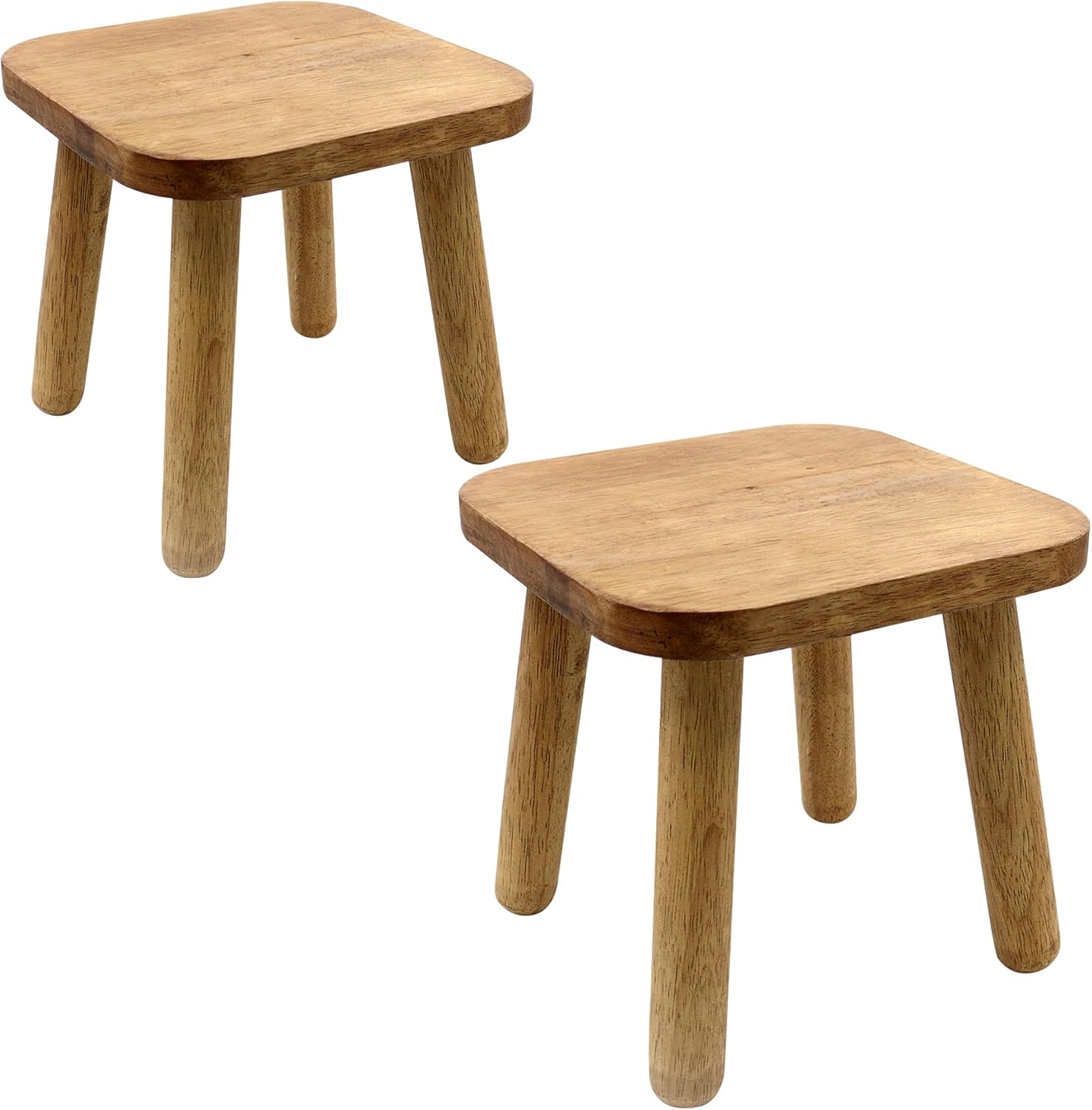 2 Pack Wood Step Stool for Adults Small Solid Wooden Square Plant Stools Indoor Detachable Short Wooden Chair for Bedroom Kitchen Bathroom Plant Stand Decor (2 PCS)