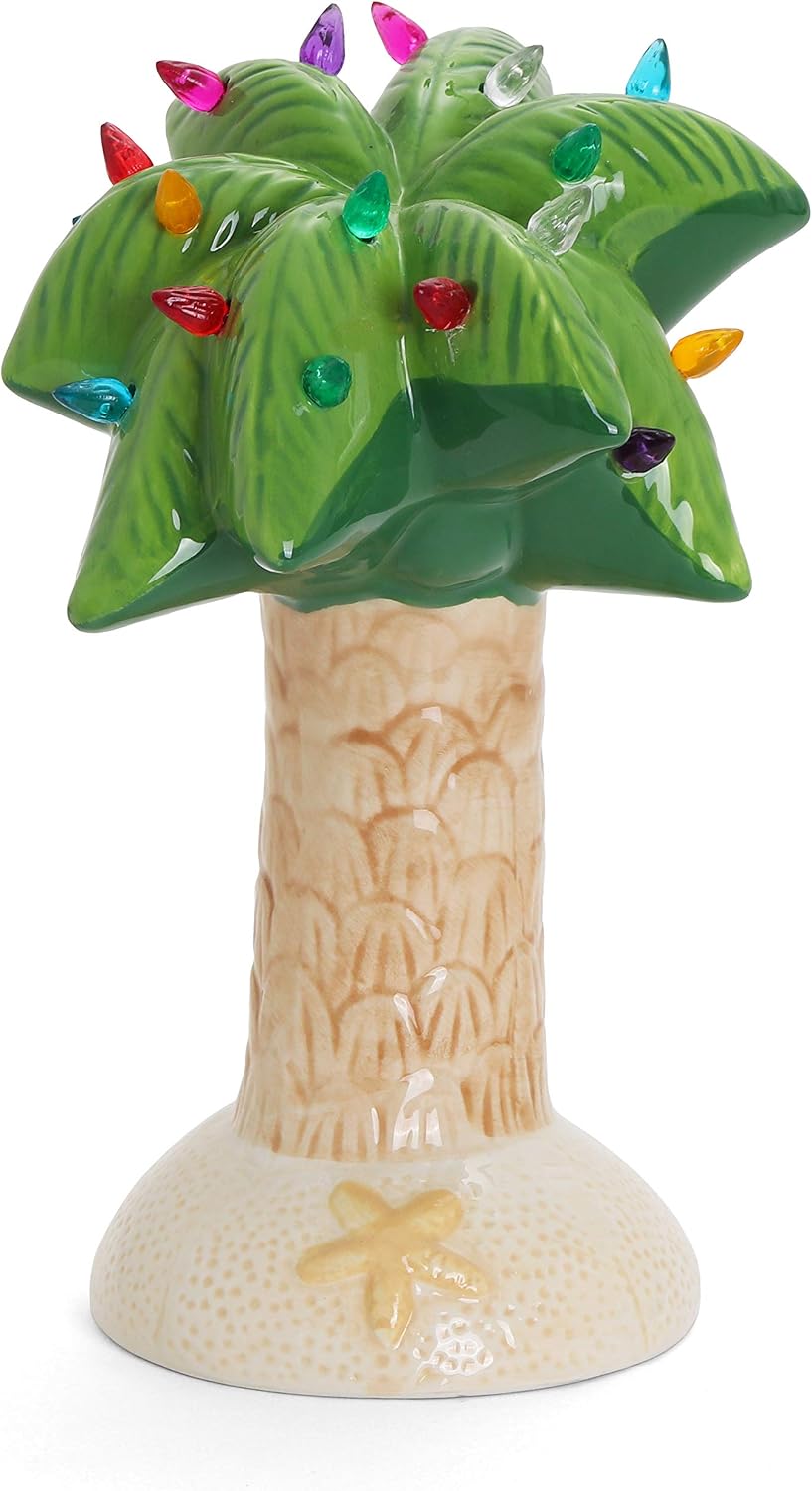 Milltown Merchants Christmas Palm Tree - Ceramic Palm Tree Christmas Tree - Tabletop Christmas Tree with Lights - Palm Tree Decor - Lighted Palm Tree - Christmas Beach Decor