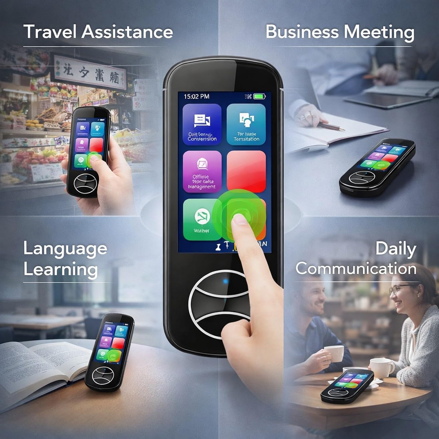 Voice Translator Device with 3.0in Touch Screen, Multi Language Support, Offline and Photo Translation - Real Time AI Voice Translation, Fast Accurate Interpreter for Travel and
