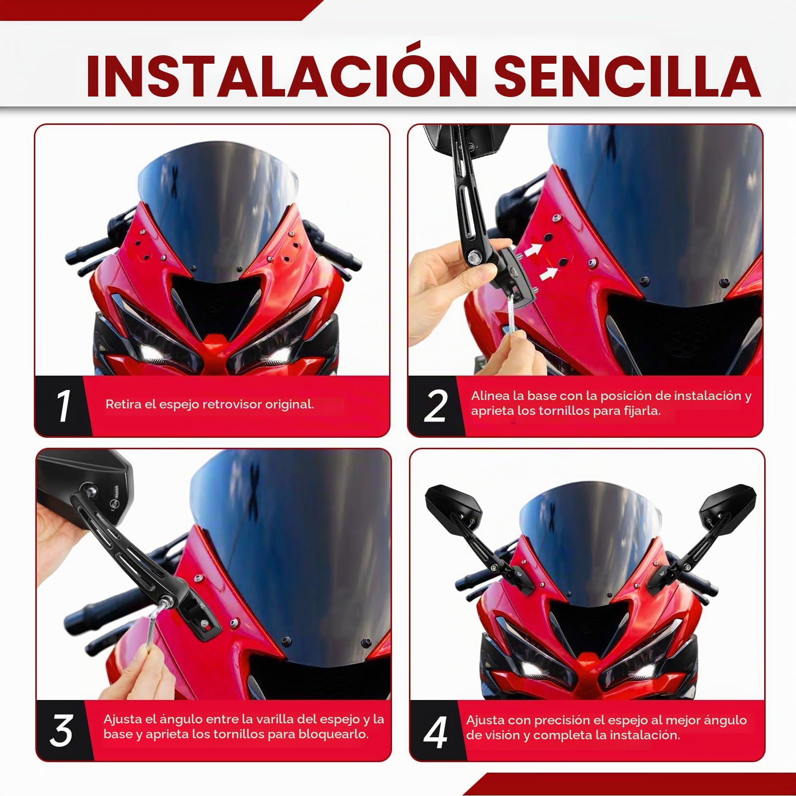 DREAMIZER Espejos Retrovisores Racing para Motocicletas Compatibles con Honda CBR600RR CBR1000RR CBR500R CBR300R Suzuki Hayabusa GSXR 600 750 1000 Yamaha YZF R1 R6 R6S FZ6R Kawasaki ZX6R ZX10R