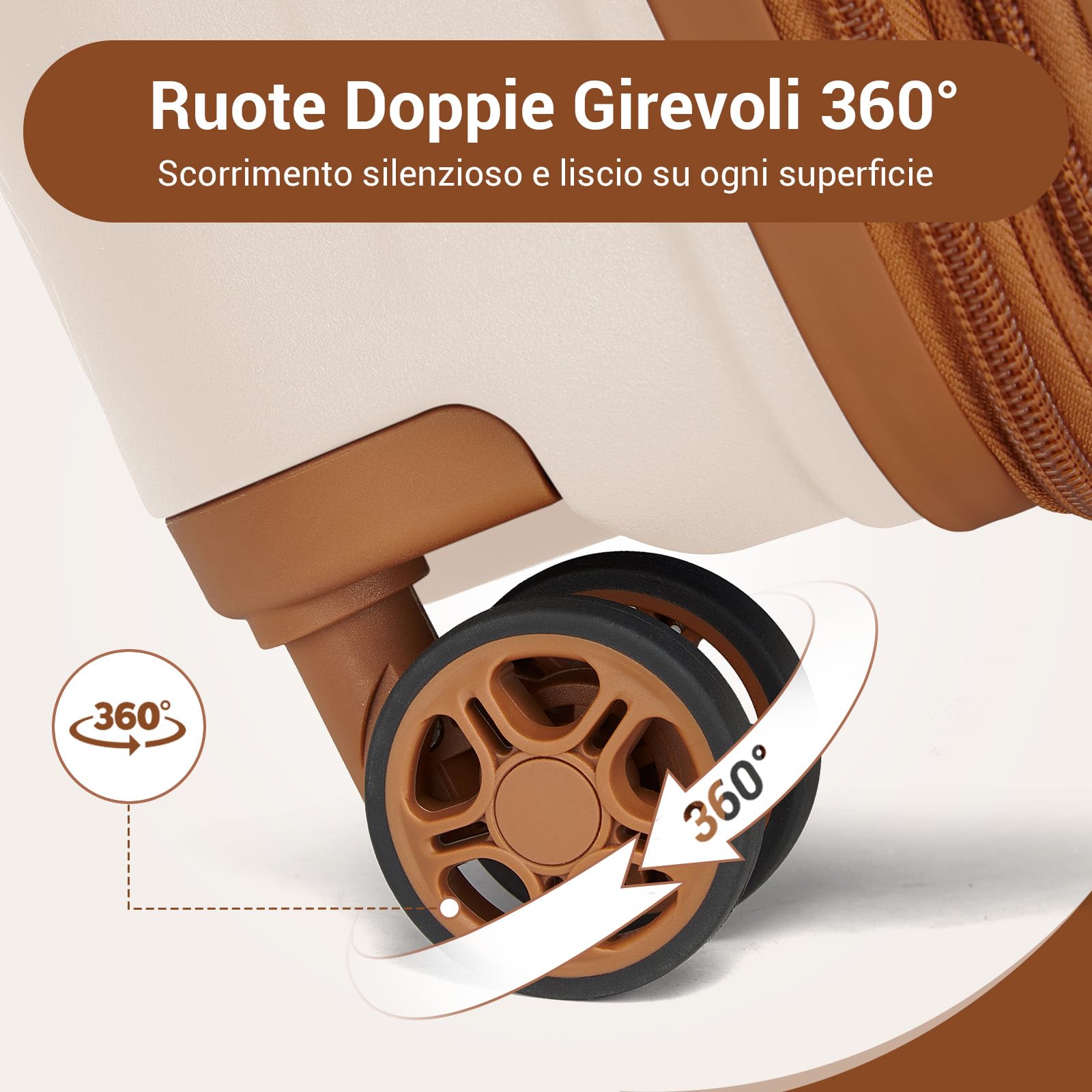 KONO Valigia Media in PP Rigida 65 cm - Trolley 20 kg Leggero Espandibile con Ruote 360° TPE, Portabicchieri Integrato e Serratura TSA (24", Beige/marrone)