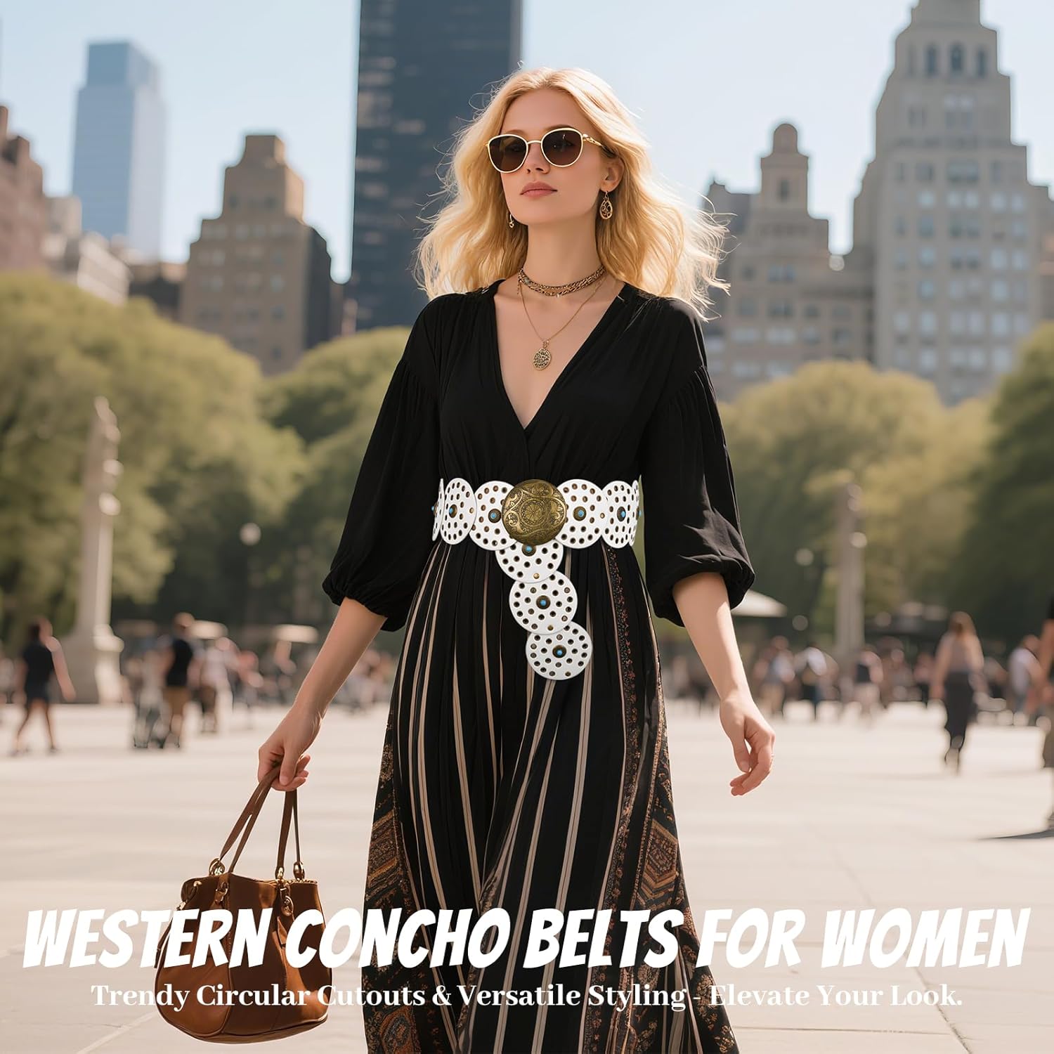 Western Leather Belts for Woman Boho Cowgirl Wide Disc Belt for Women Concho Cowboy Waist Belts for Dress - Image 7