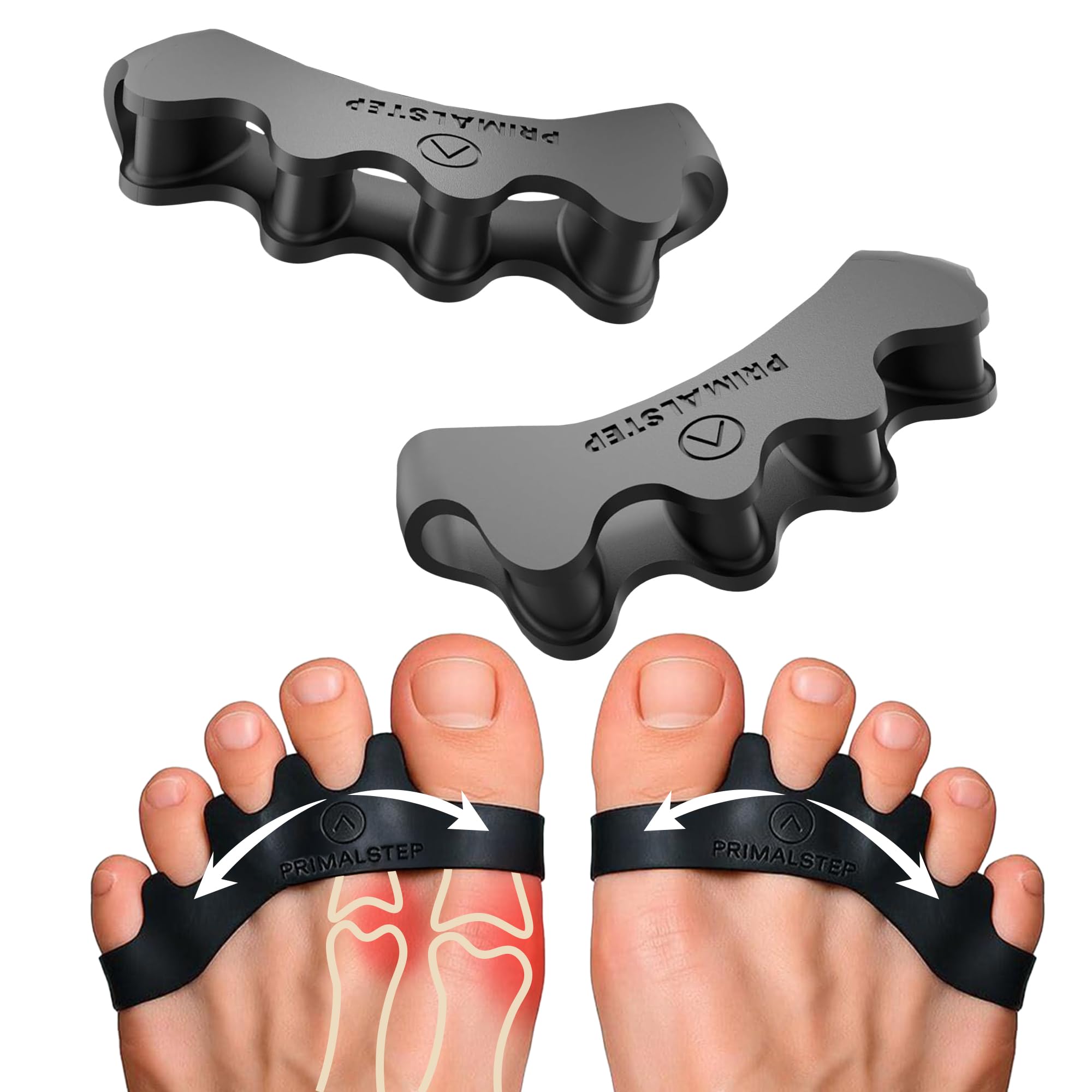 PrimalStep Toe Separators, Spreaders, Spacers, Straightener to Correct Toes for Men and Women, Bunion Corrector, Foot Pain, Plantar Fasciitis, S/M