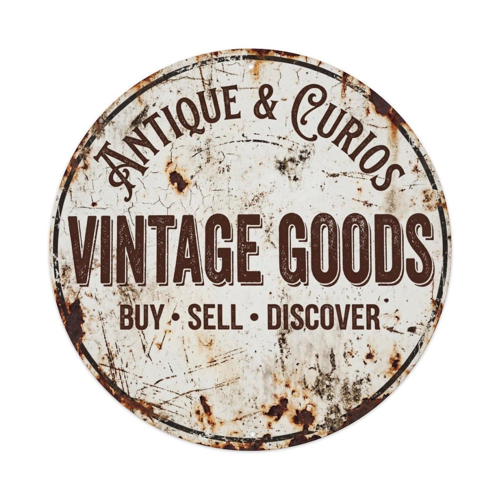 Antique And Curios Vintage Goods Metal Tin Sign Plaque