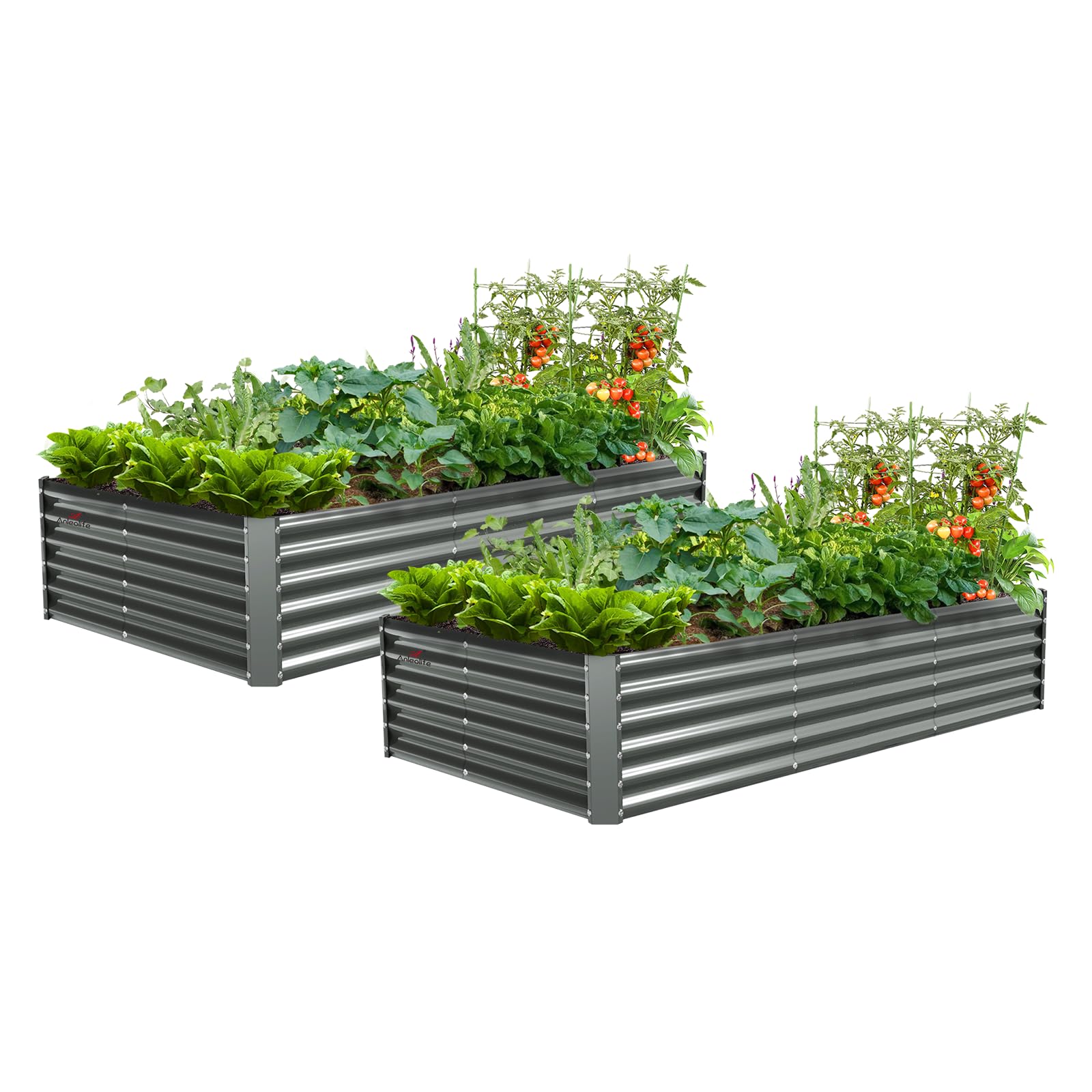 A ANLEOLIFE 2 Pcs 8X4X1.5 ft Rectangular Galvanized Raised Garden Beds Outdoor for Planting Vegetables Flowers Herb, Quartz Grey