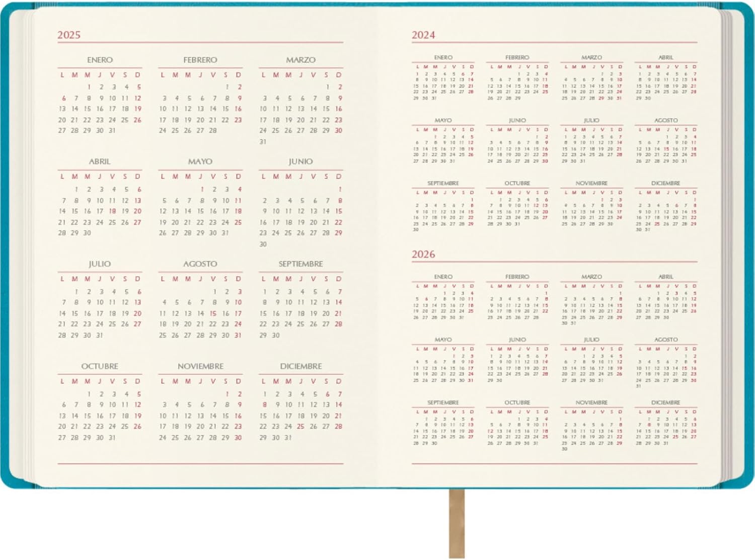 Dohe - 2025 Diary - Day by Page, A5 Size (15 x 21 cm), 12 Months January to December, Leatherette Hardcover, Planner in Spanish, Office Supplies - SAMBA Turquoise