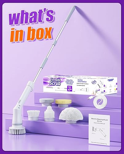 Miniatura 8 de Limpiador eléctrico giratorio, cepillo de ducha inalámbrico giratorio y controlador de almohadilla con 6 cabezales de cepillo, doble velocidad 2H