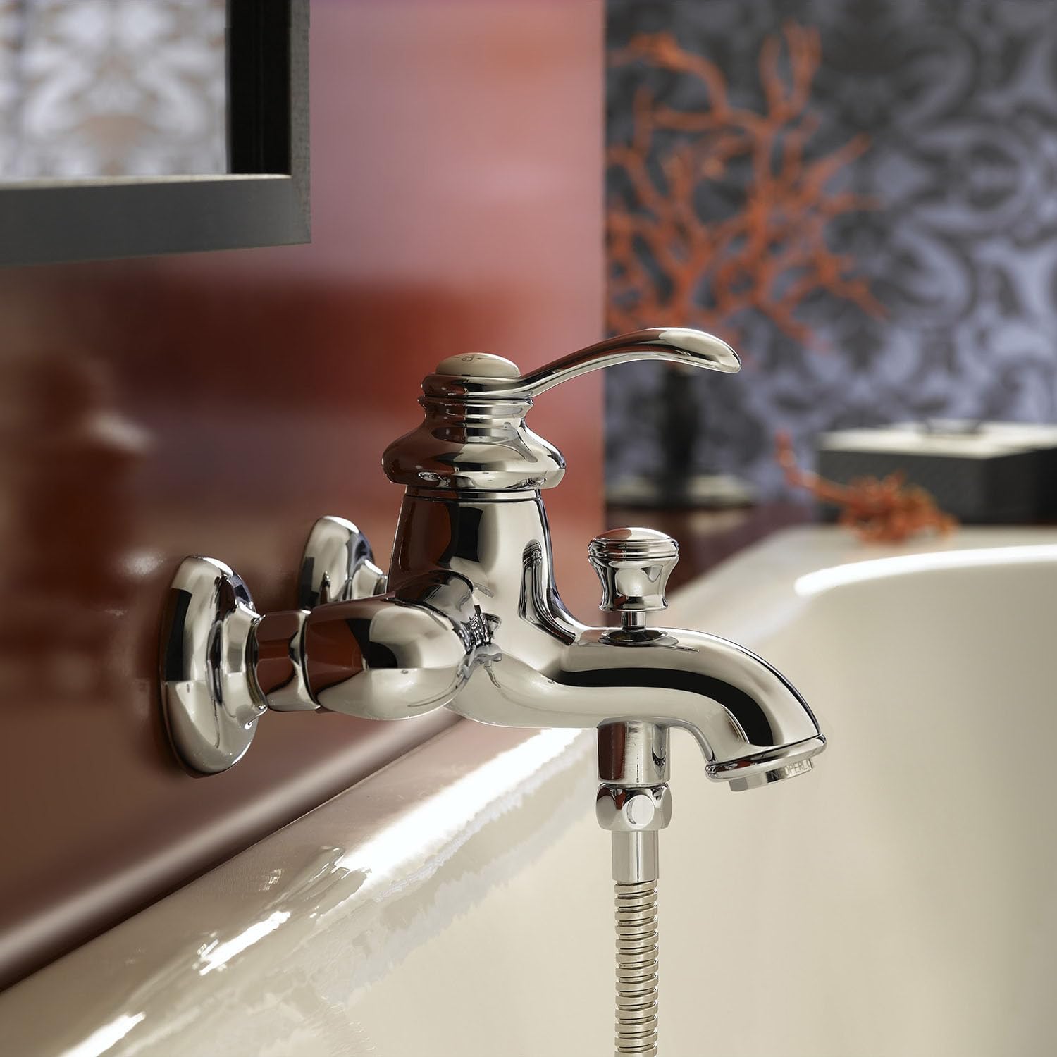 Jacob Delafon Mitigeur Bain-Douche Mural Mécanique Fairfax, Rétro, Chrome | Cartouche céramique. Installation rapide. Débit 12L/min douche 20L/min bain