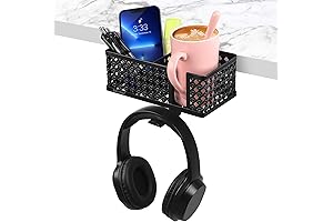 Ergonomic Clip-On Desk Accessory Organizer with Dual Inserts | Black Desk Drink Holder Attachment