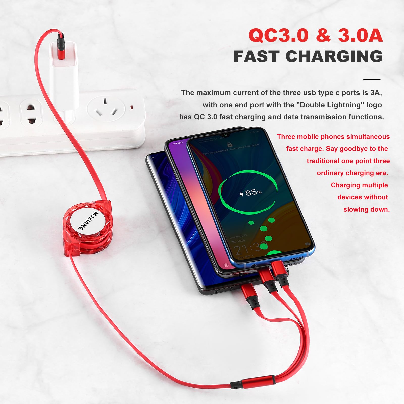 Qreninv 100W Multi Cavo di Ricarica USB A/C, 6 in 1 Retrattile Multiplo Ricarica Rapida Cavo PD3.0 con Phone Micro USB Tipo C Porta per 16 Pro,16 Plus,Tablets,MaBook,Pad,Galaxy