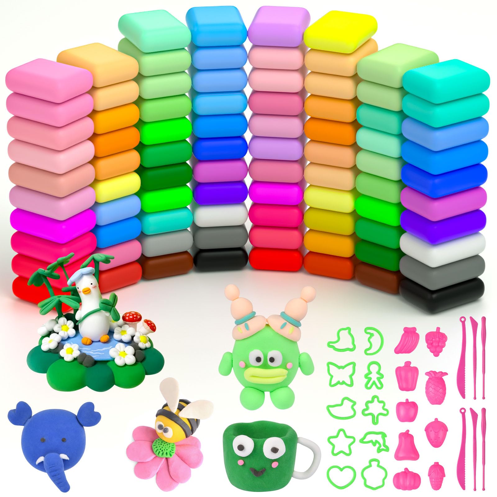 AUAUY Air Dry Clay, 84Pcs Ultra Light Modeling Clay with 6 Sculpting Tools & 19 Mould, DIY Creative Magic Clay, No-Toxic Modeling Clay & Dough, Children Educational Toys, Best Gifts for Kids